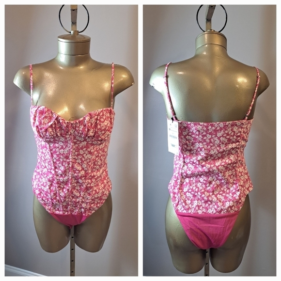Pink Zara Flowered Print Corset Style Bodysuit - Picture 2 of 7